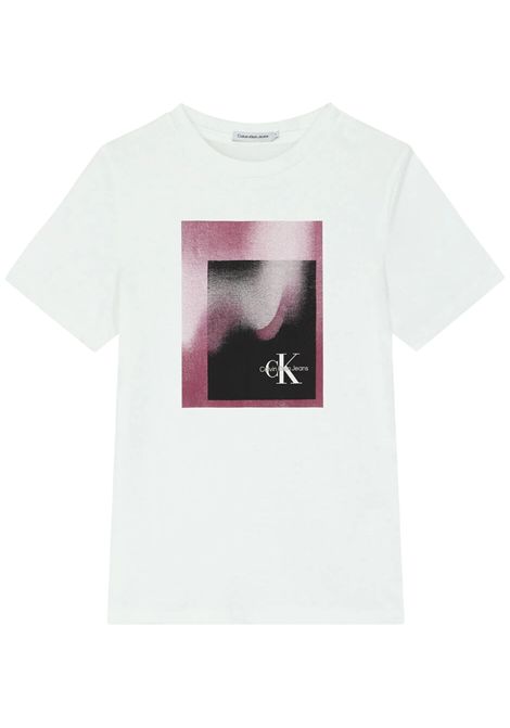 T-shirt bambino bianca in cotone CALVIN KLEIN | IU0IU00522/DEBBIANCO